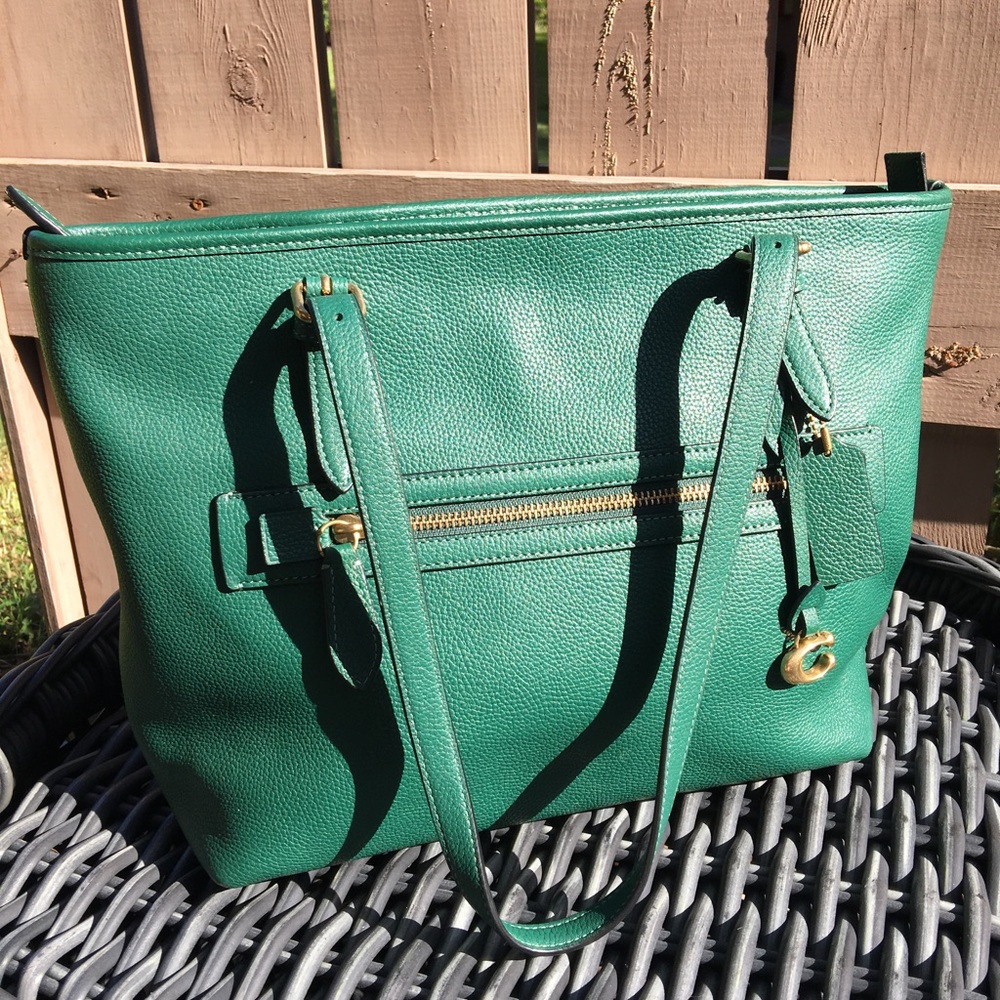 Authentic Green Coach Zip Top Tote - EUC - Picture 2 of 13